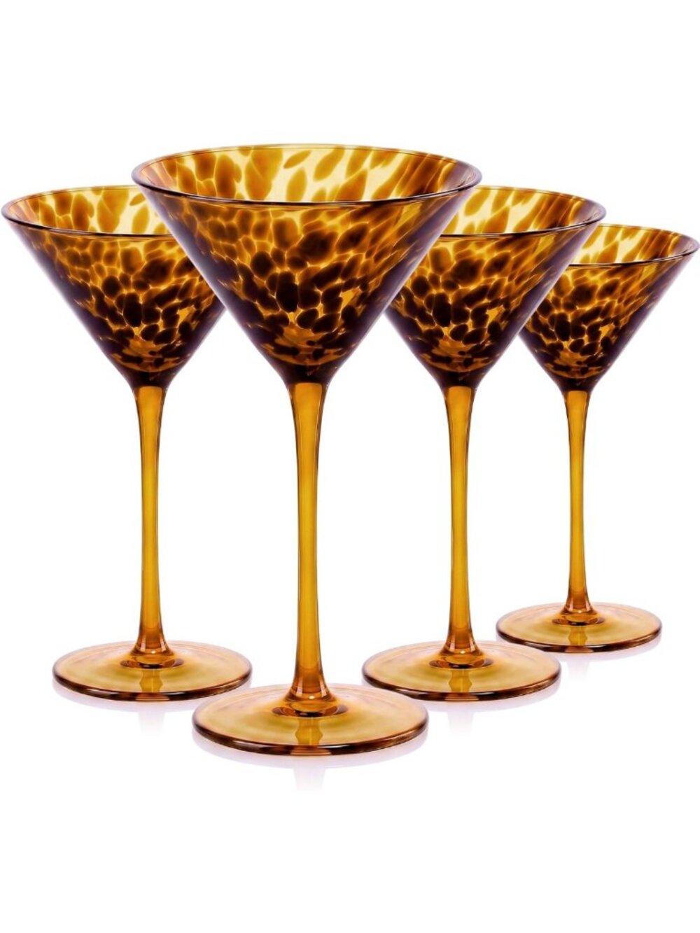 Vintage Tortoise Shell Martini Glasses Set of 4 | Amber Cocktail Coupe Glasses